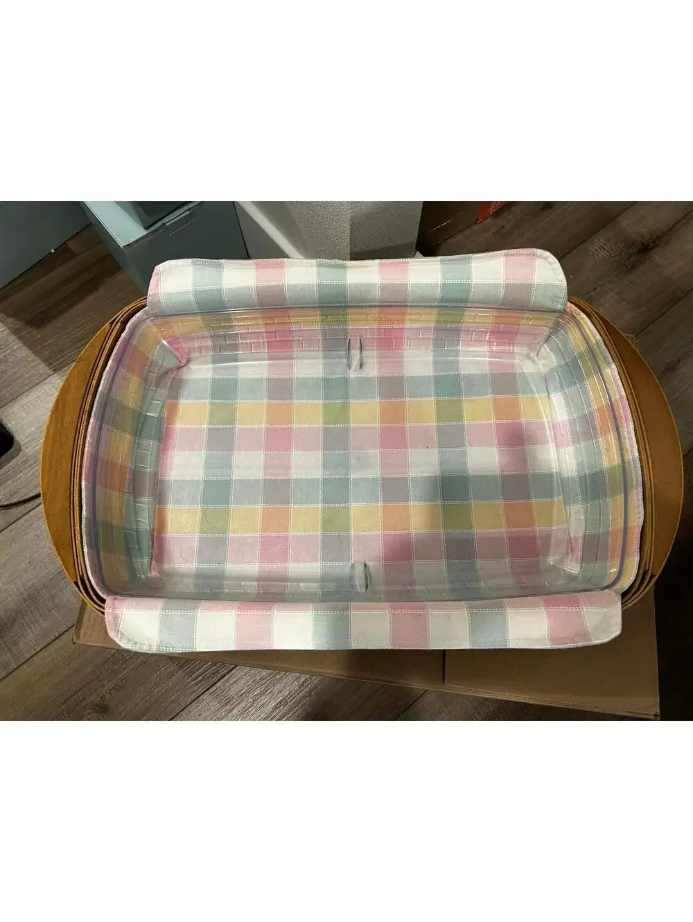 Longaberger Hostess Serve It Up Basket with Protector & Pastel Plaid liner